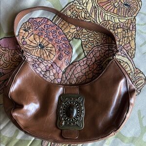 Ana Firenze Brown Faux Leather Bag with faux buckle with stones, some missing